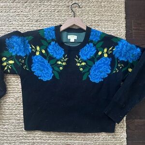 Anthropologie Maeve Sweater with Blue Floral Design